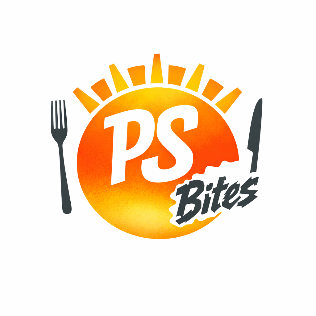 Palm Springs Bites logo — sun plate with PS and chaotic Bites text