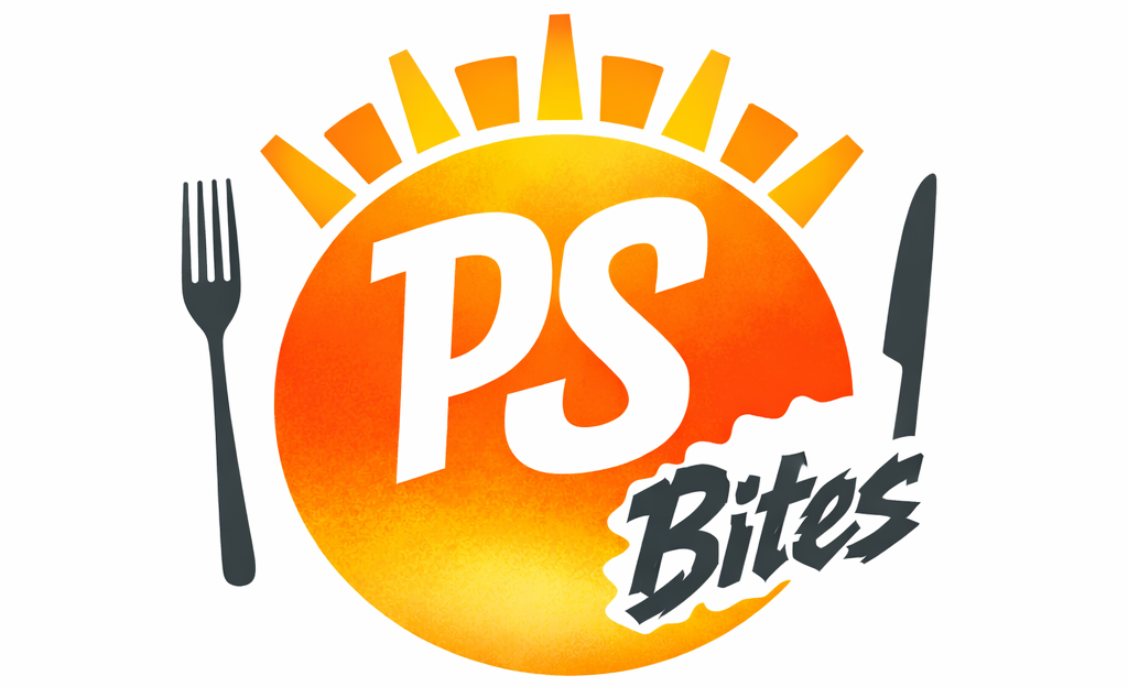 Palm Springs Bites logo — sun plate with PS and chaotic Bites text