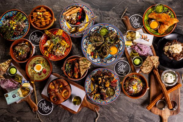 A menu wide food spread at Del Rey Villa Royale