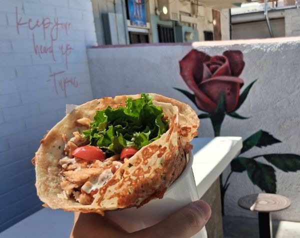 a crepe on the patio at gabino's palm springs
