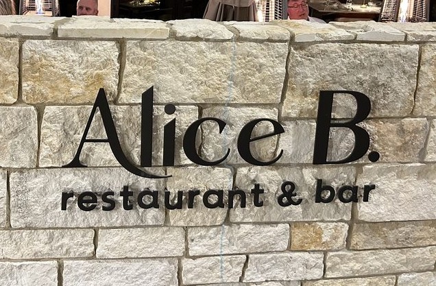 Alice B outside sign