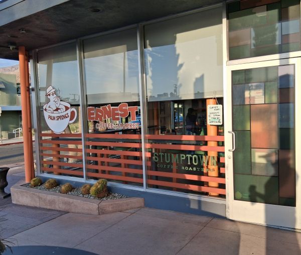An exterior shot of Ernest Coffee in North Palm Springs