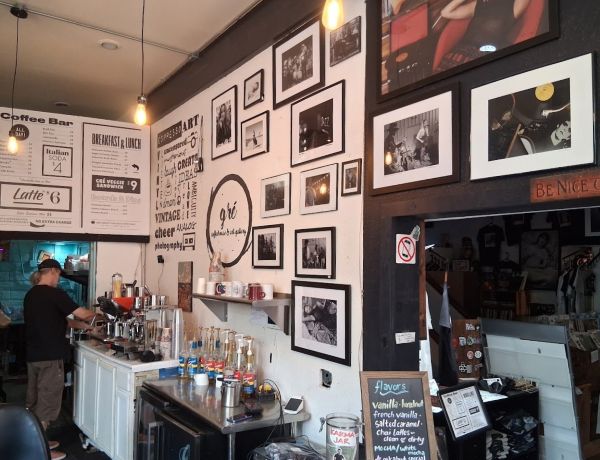 Gre Records and Coffee with its extensive wall art and memorabilia