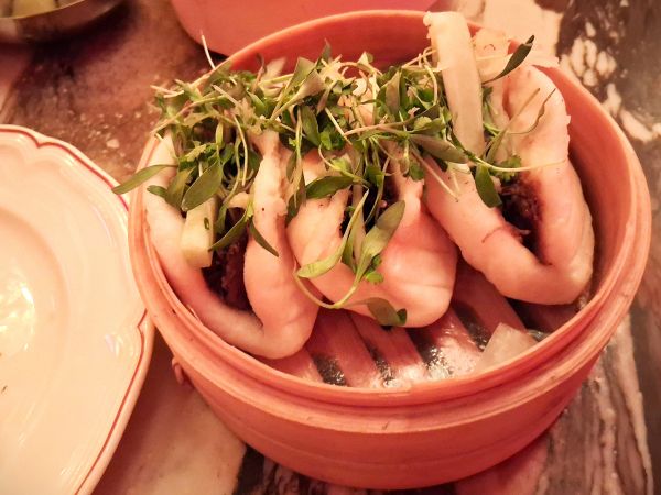 Beef Short Rib Bao Buns with Korean-style braised short rib, pickled daikon, cucumber and microgreens at Beaton's in Palm Springs.